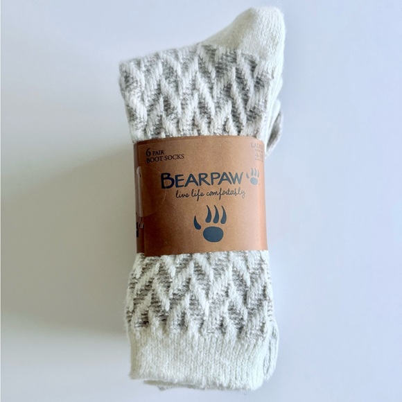 Bearpaw 6 Pair Women’s Boot Socks Sz 4-10 Neutral Cream Gray Cozy Knit Soft NEW - Picture 3 of 6